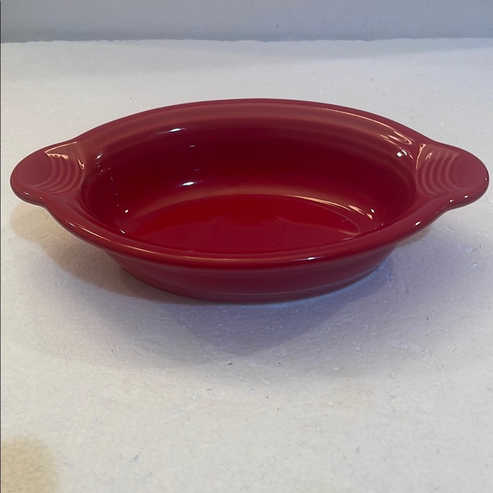 Vintage fiesta Scarlet Red open casserole dish handles